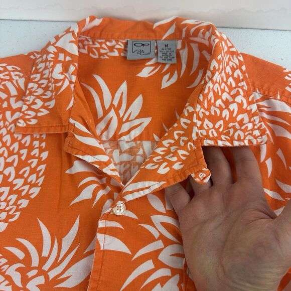 OP Ocean Pacific Mens M Orange Hawaiian Shirt Pineapples Surf Beach Tropical - Picture 6 of 10